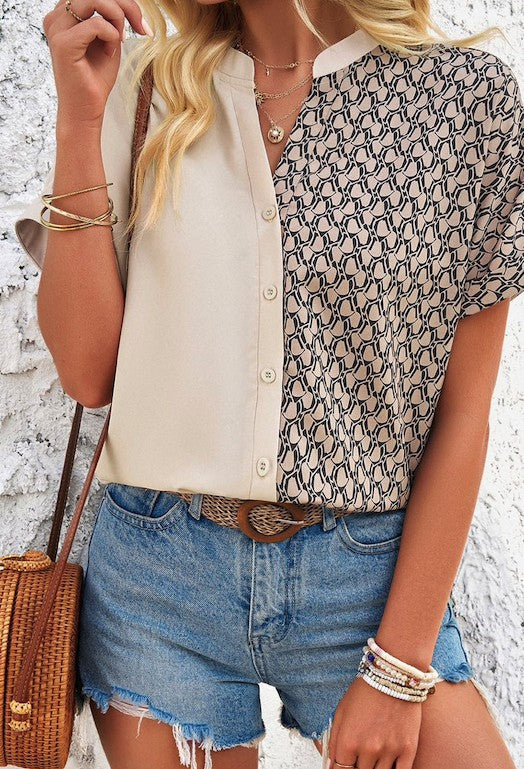 Two tone button down top