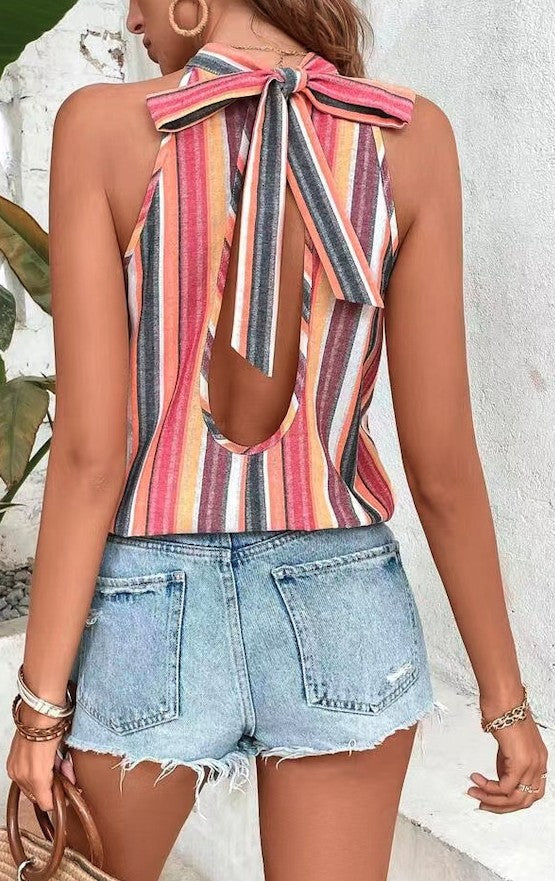 Striped halter neck blouse