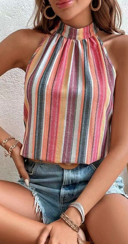 Striped halter neck blouse