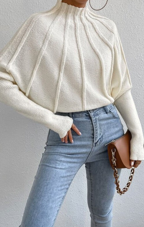 Mock Neck Batwing Sweater