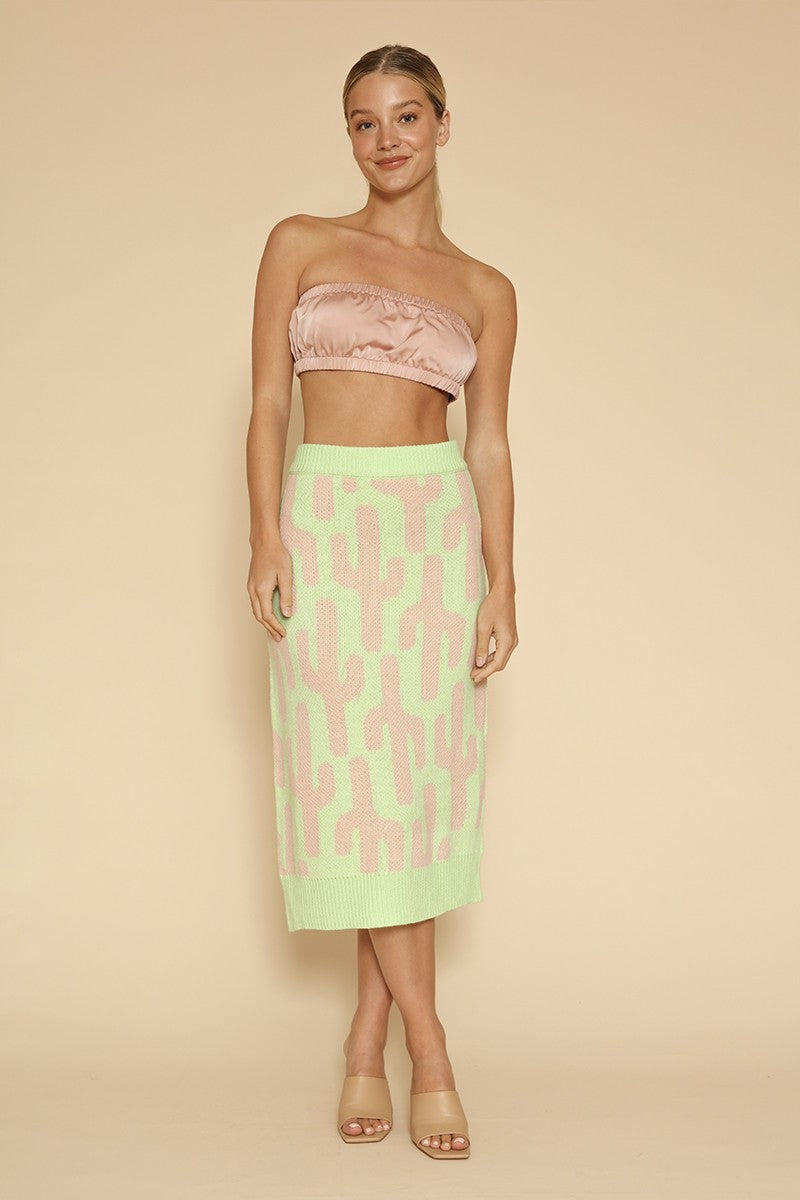 All over cactus knit midi skirt