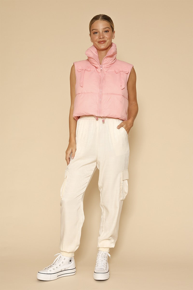 Bow cropped puffer vest