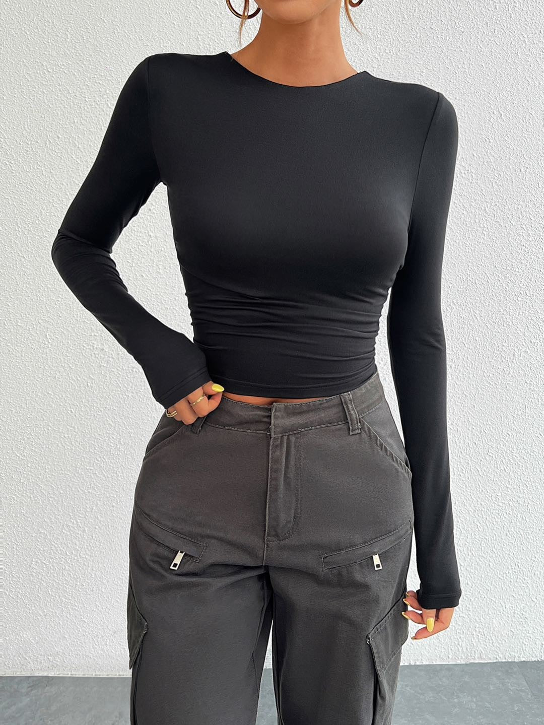 Long sleeve crop top with open back