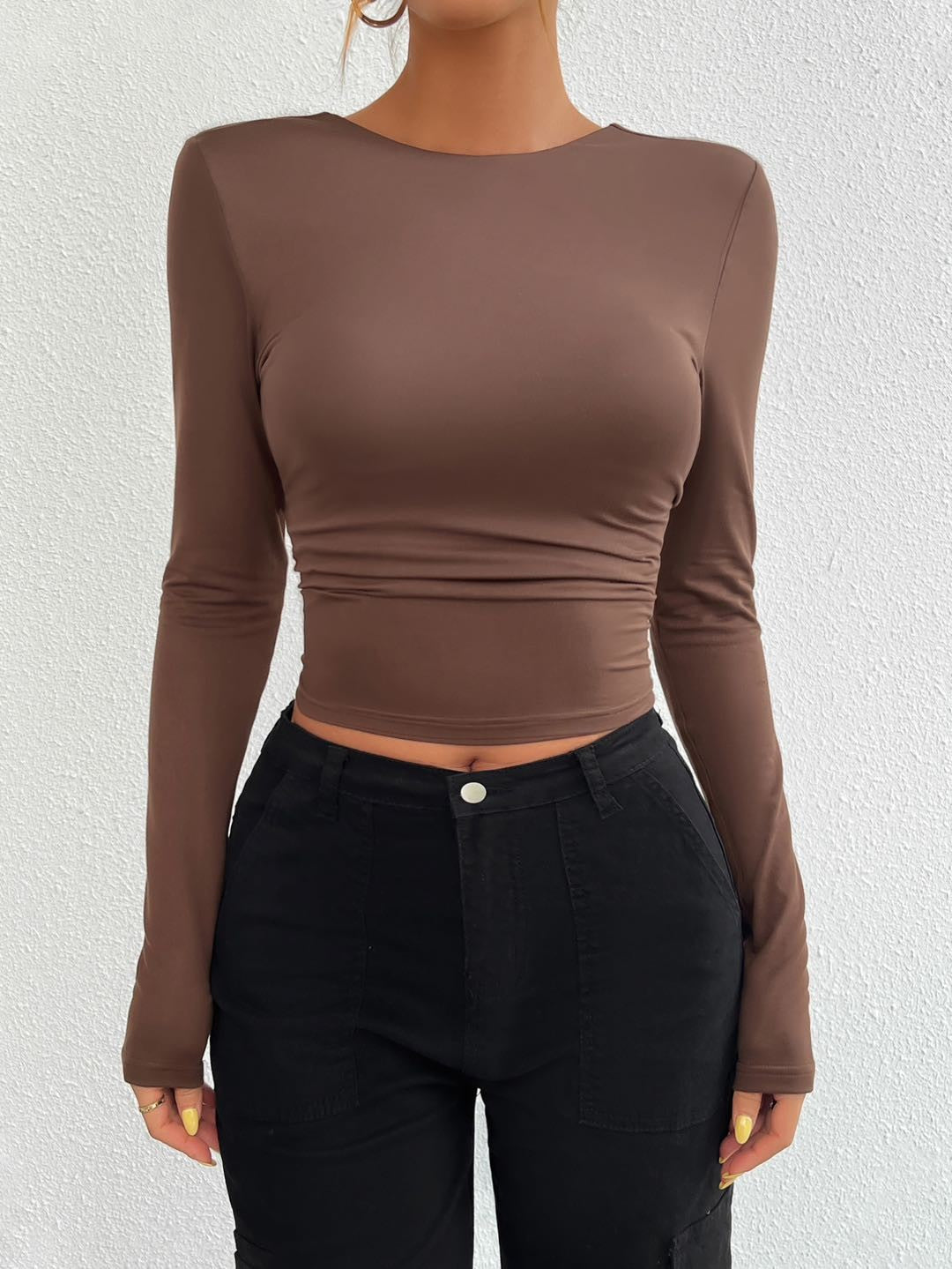 Long sleeve crop top with open back