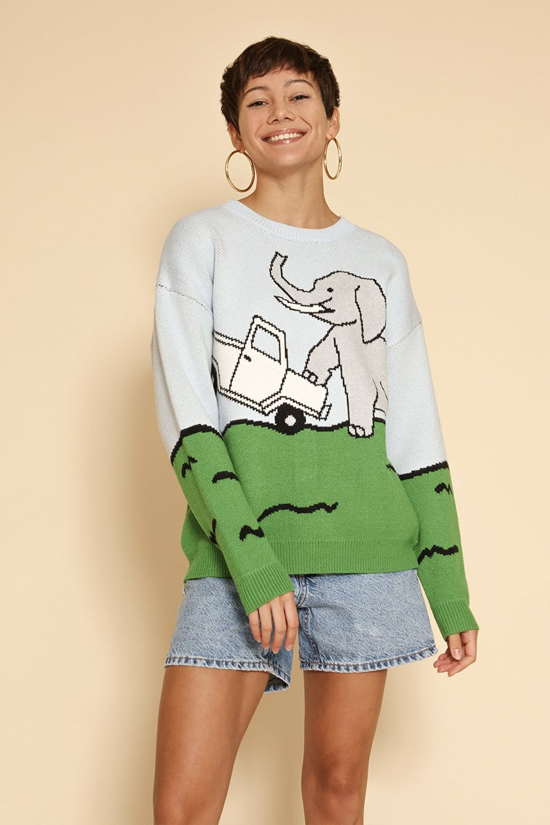 Elephant safari knit sweater