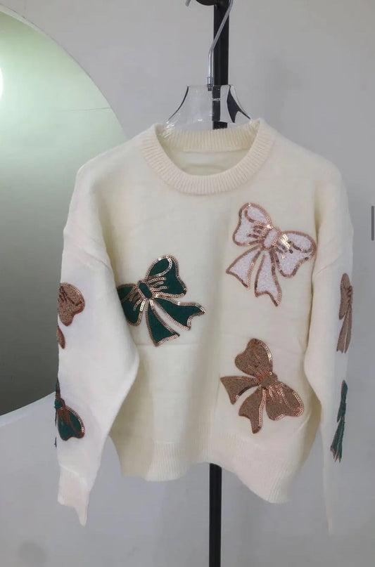 Sequins bow sweater