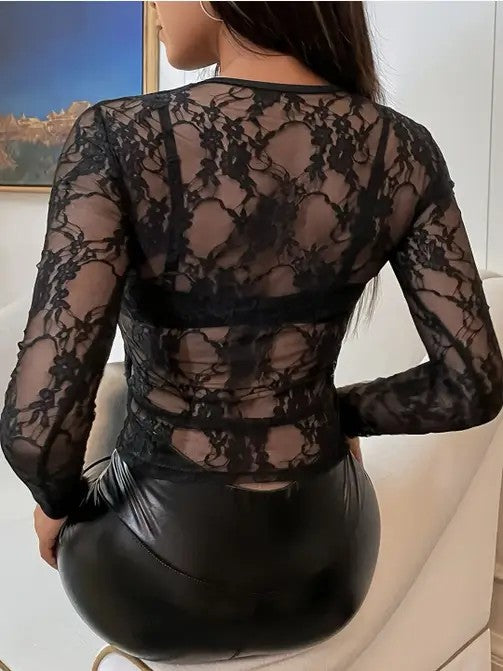 Floral Lace Mesh Long Sleeve