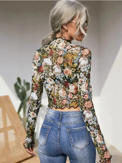 Floral mock neck crop top