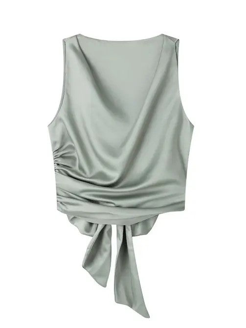 Satin Sleeveless Backless Top