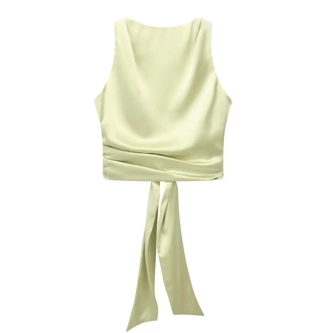 Satin Sleeveless Backless Top