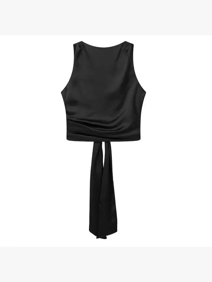 Satin Sleeveless Backless Top
