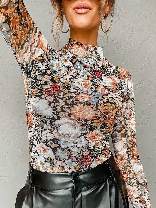 Mock neck floral long sleeve