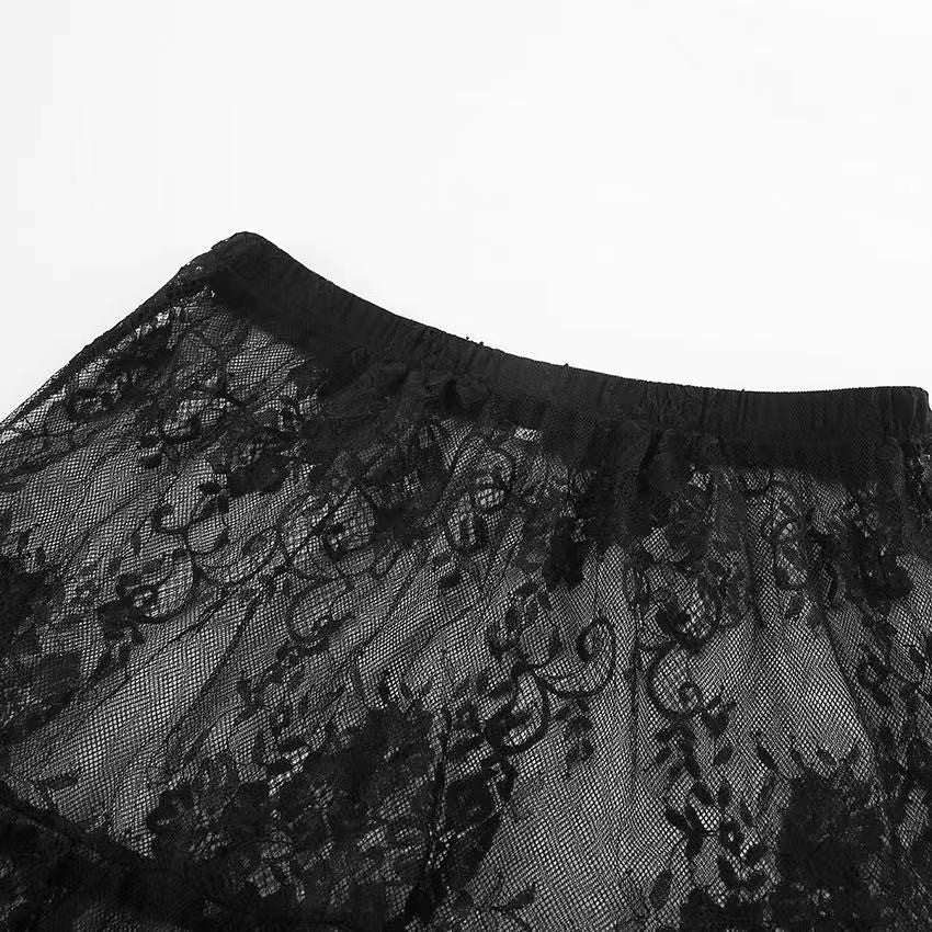 Floral lace ruffled maxi skirt