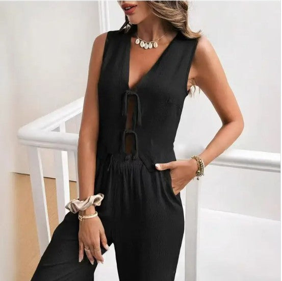 Sleeveless Linen Two-Piece Pants Set