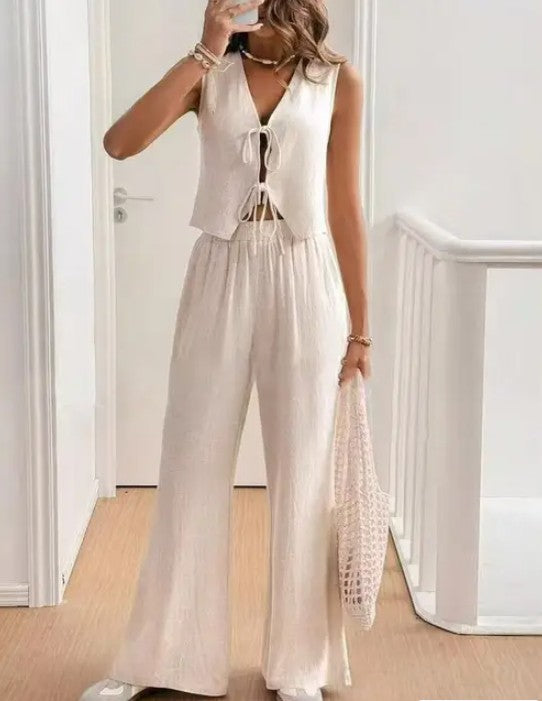 Sleeveless Linen Two-Piece Pants Set